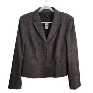 Ann Taylor NWT Brown Wool Blend Tweed Cropped Blazer Zip Pockets Size 14